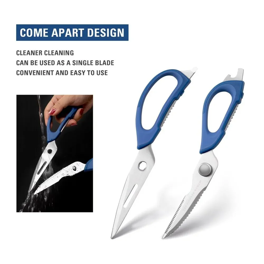 Pioneer Woman Serrated Chef Kitchen Shears 8 in 1 Stainless Steel Blue